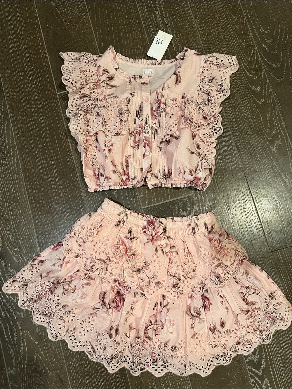 LoveShackFancy Girls Pink Floral Eyelet Two-Piece Set